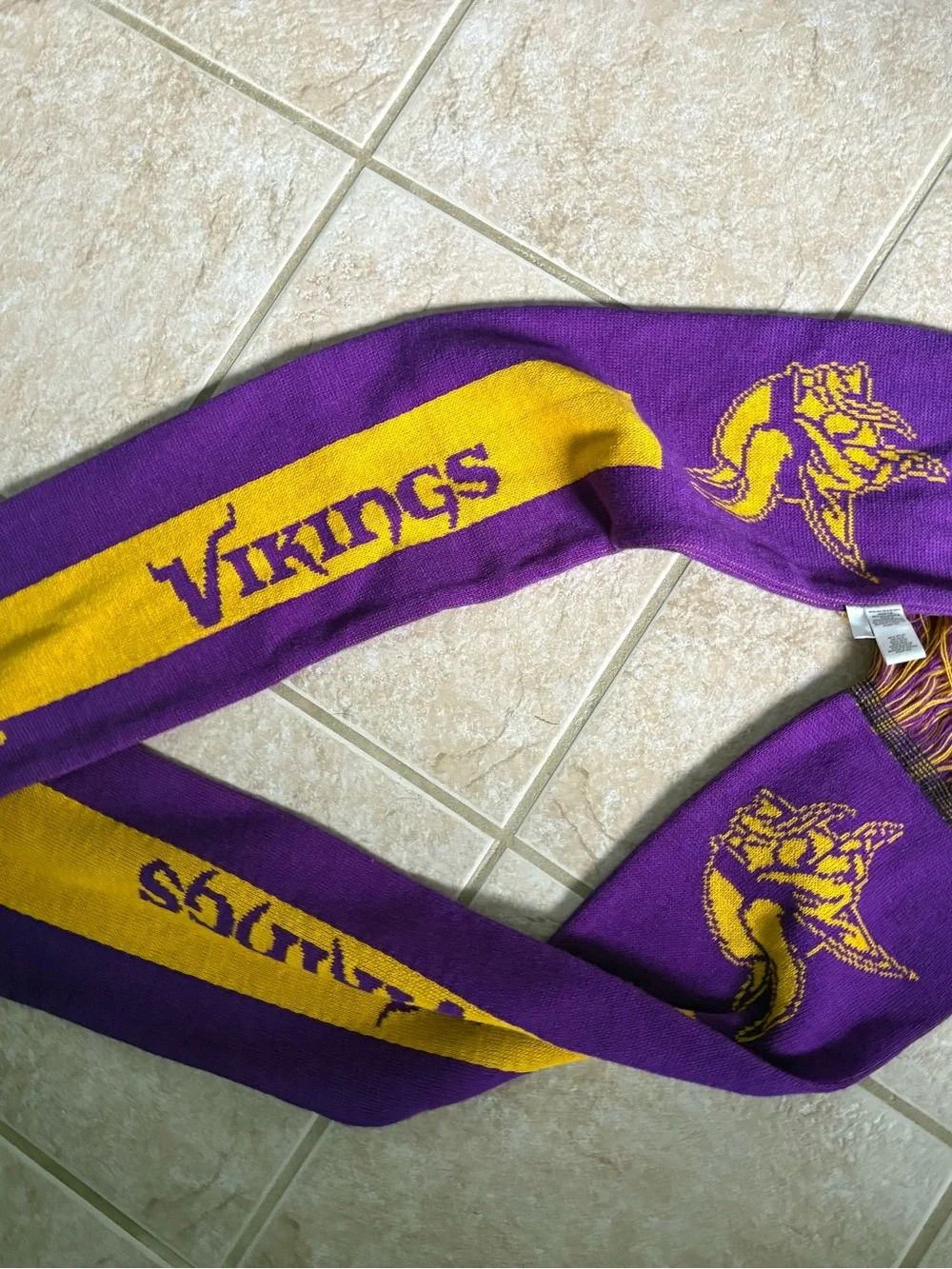 FOCO Minnesota Vikings knit winter scarf featuring bold purple and yellow colors